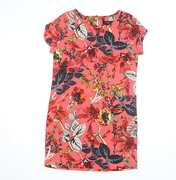 Next Women's Red Floral Shift Dress Size 8 Short Sleeve