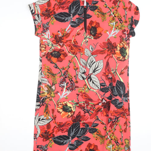 Next Women's Red Floral Shift Dress Size 8 Short Sleeve
