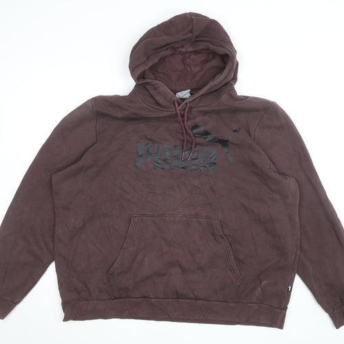 Puma Men's Brown 2XL Pullover Hoodie with Logo Print