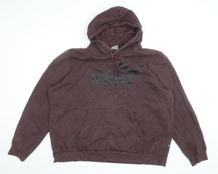 Puma Men's Brown 2XL Pullover Hoodie with Logo Print