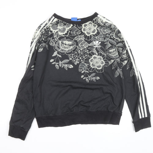 Adidas Unisex Black Floral Crew Neck Sweatshirt Size S