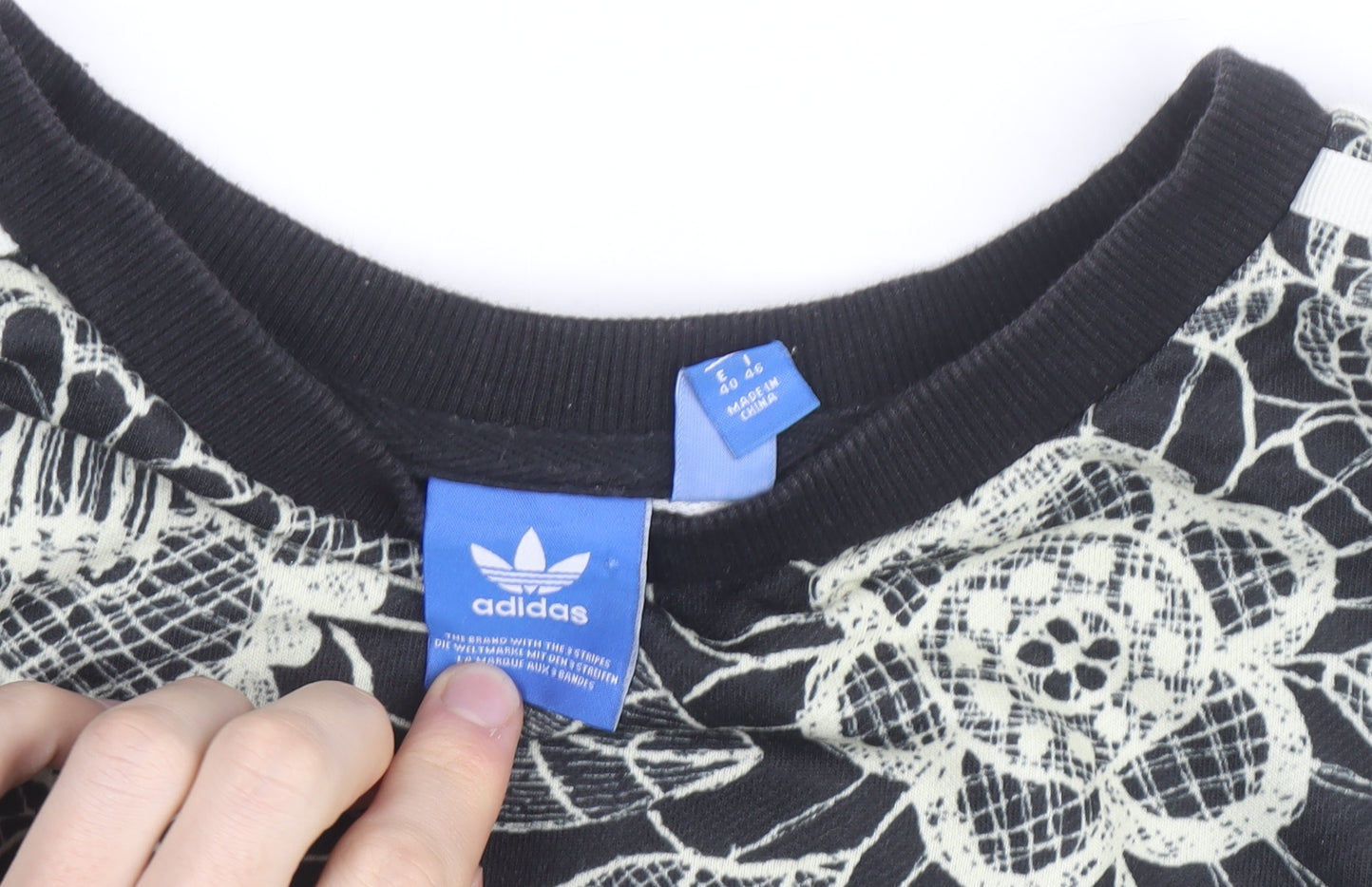 Adidas Unisex Black Floral Crew Neck Sweatshirt Size S