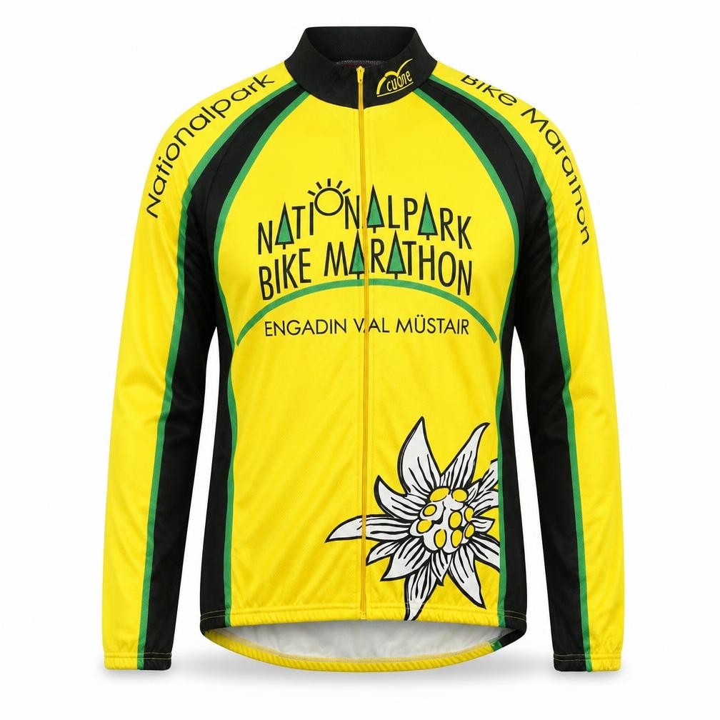 Front view of Cuore Men’s Yellow Cycling Track Jacket M Full Zip Breathable