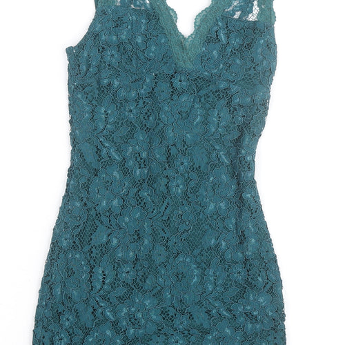 Topshop Women’s Green Lace Bodycon Dress UK 6 Sleeveless Partywear
