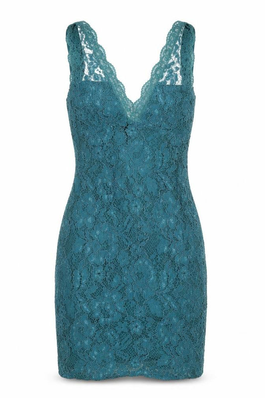 Front view of Topshop Women’s Green Lace Bodycon Dress UK 6 Sleeveless Partywear