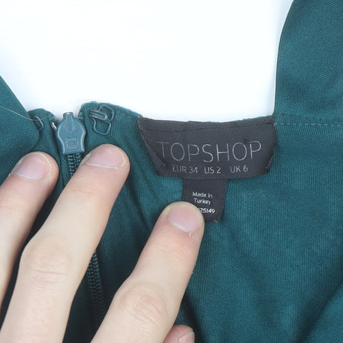 Topshop Women’s Green Lace Bodycon Dress UK 6 Sleeveless Partywear