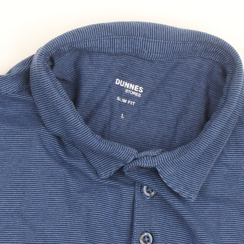 Dunnes Stores Men's Blue Slim Fit Polo Shirt Size L Cotton