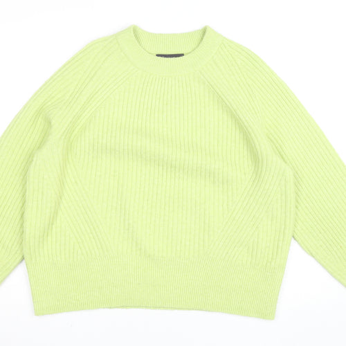 Marks and Spencer Women Green Crew Neck Ribbed Knit Jumper L