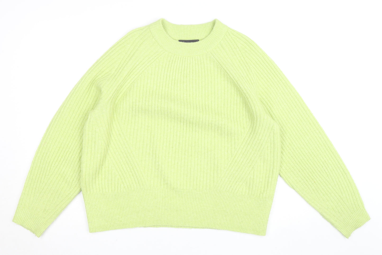 Marks and Spencer Women Green Crew Neck Ribbed Knit Jumper L