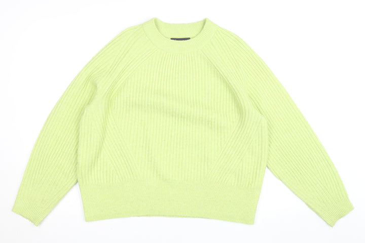 Marks and Spencer Women Green Crew Neck Ribbed Knit Jumper L