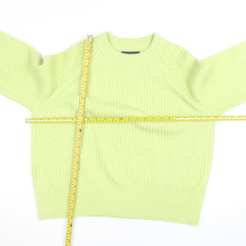 Marks and Spencer Women Green Crew Neck Ribbed Knit Jumper L
