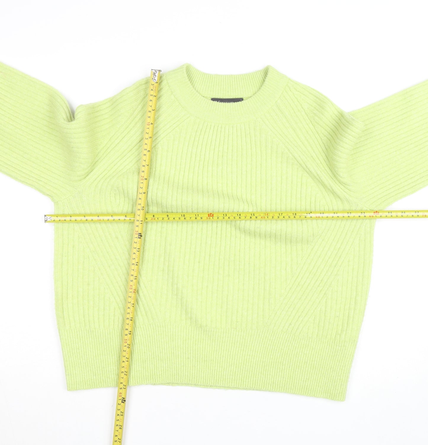 Marks and Spencer Women Green Crew Neck Ribbed Knit Jumper L