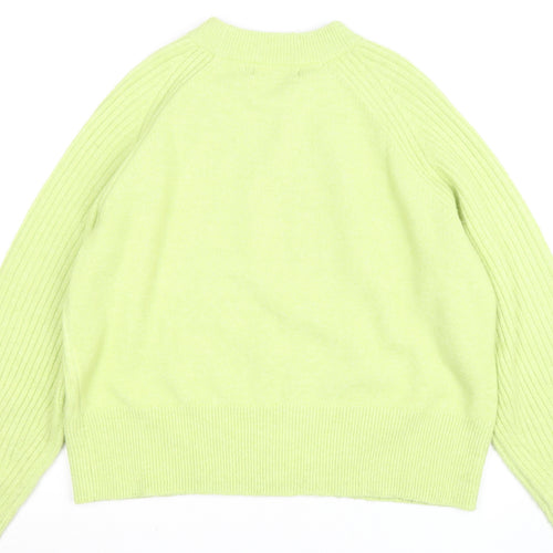 Marks and Spencer Women Green Crew Neck Ribbed Knit Jumper L