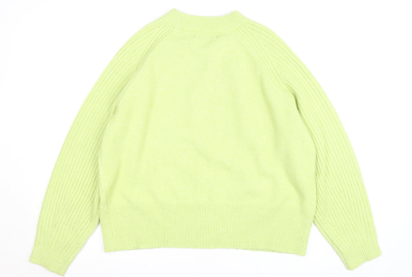 Marks and Spencer Women Green Crew Neck Ribbed Knit Jumper L