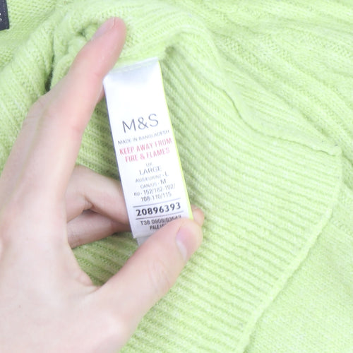 Marks and Spencer Women Green Crew Neck Ribbed Knit Jumper L