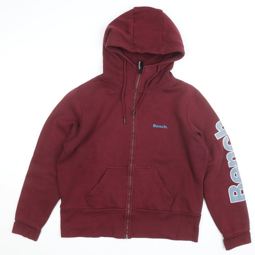 Bench Men's Red XL Full Zip Hoodie with Logo Design