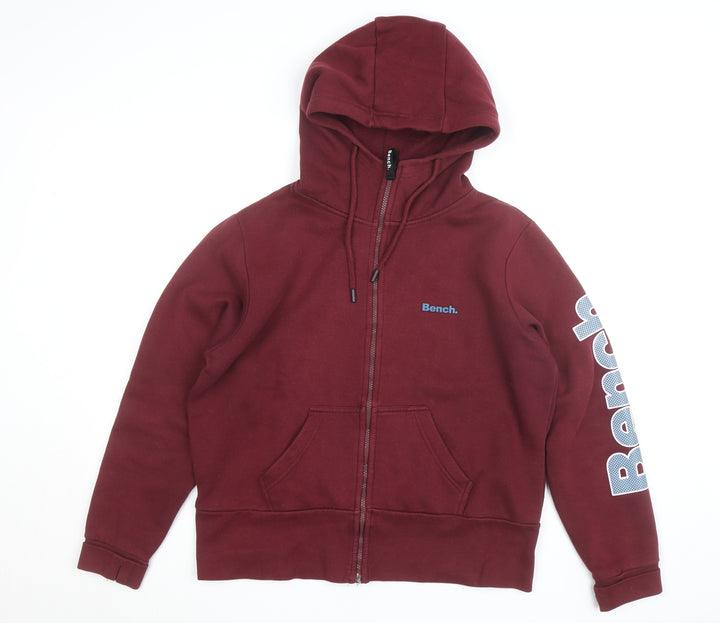 Bench Men's Red XL Full Zip Hoodie with Logo Design