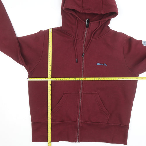 Bench Men's Red XL Full Zip Hoodie with Logo Design