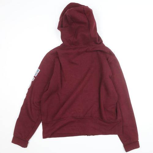 Bench Men's Red XL Full Zip Hoodie with Logo Design