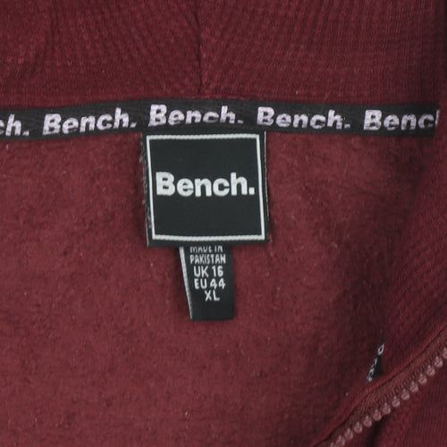 Bench Men's Red XL Full Zip Hoodie with Logo Design