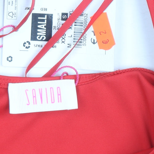 Savida Women's Red Scoop Neck Stretch Bodysuit Size S