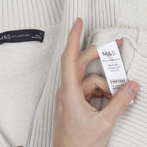 Marks and Spencer Womens Ivory Fleece 1/2 Zip High Neck Jumper M