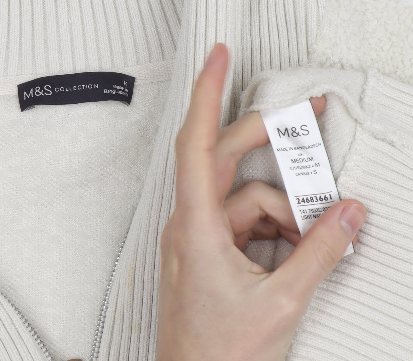 Marks and Spencer Womens Ivory Fleece 1/2 Zip High Neck Jumper M