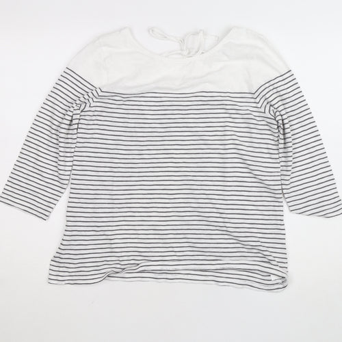 The White Company Womens White Striped 3/4 Sleeve Cotton Jersey Top L