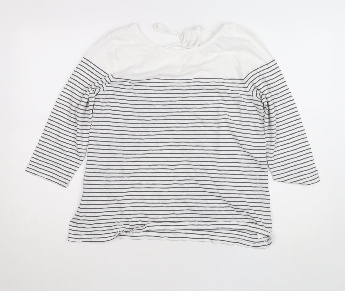 The White Company Womens White Striped 3/4 Sleeve Cotton Jersey Top L