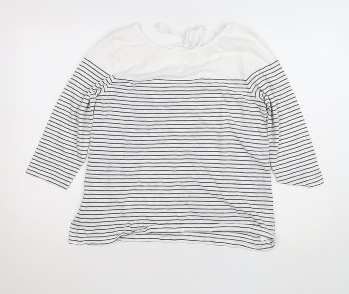 The White Company Womens White Striped 3/4 Sleeve Cotton Jersey Top L