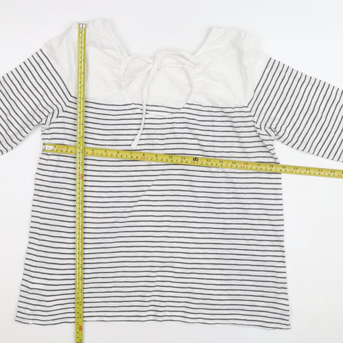 The White Company Womens White Striped 3/4 Sleeve Cotton Jersey Top L