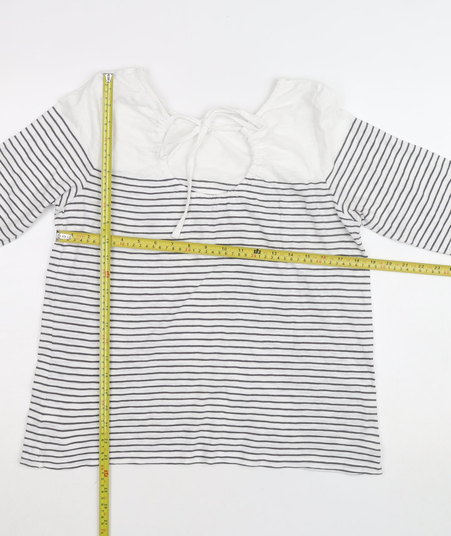 The White Company Womens White Striped 3/4 Sleeve Cotton Jersey Top L