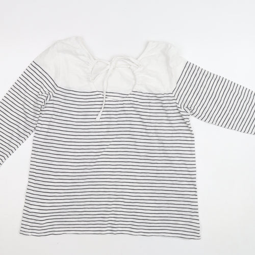 The White Company Womens White Striped 3/4 Sleeve Cotton Jersey Top L