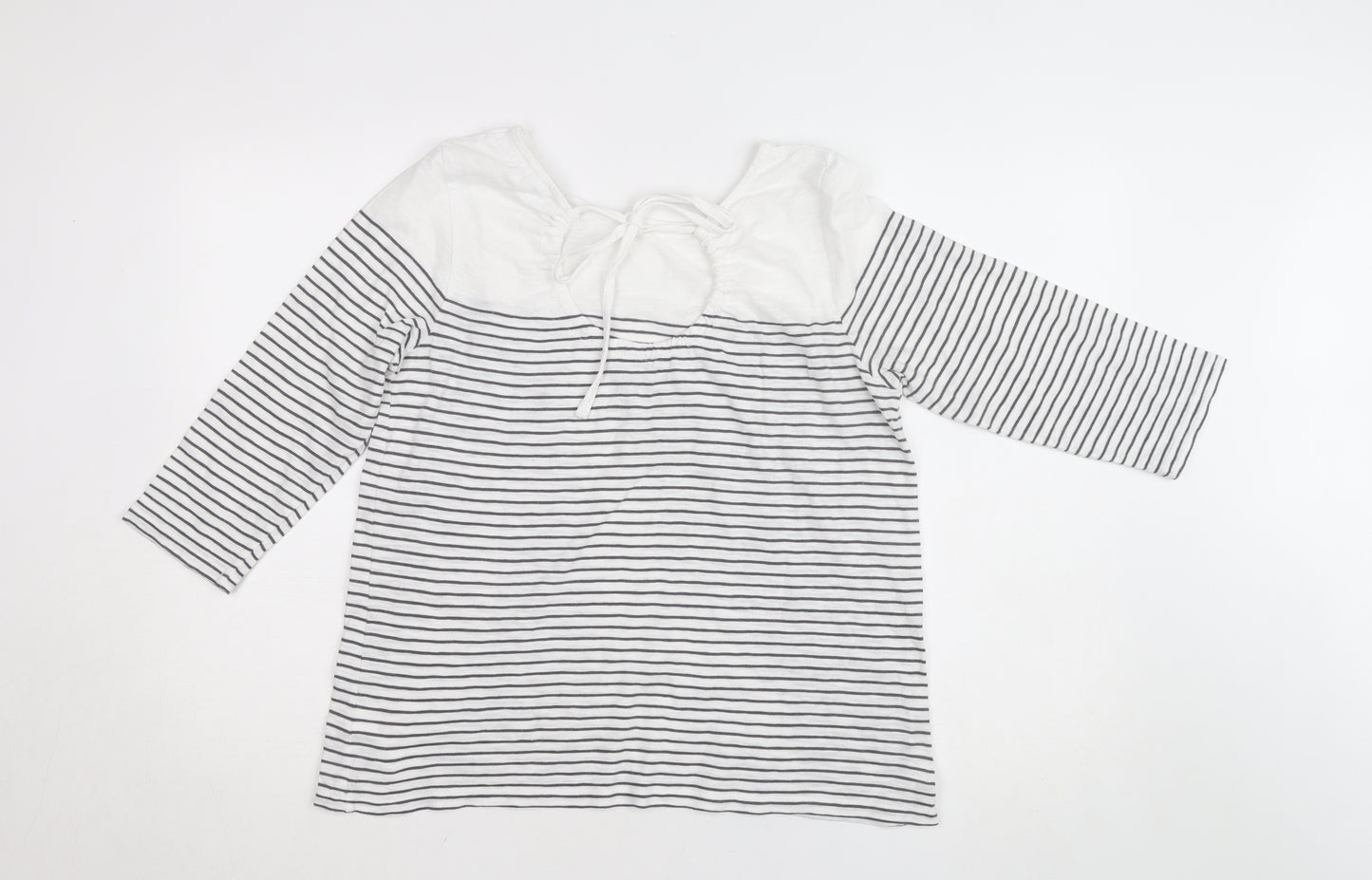 The White Company Womens White Striped 3/4 Sleeve Cotton Jersey Top L