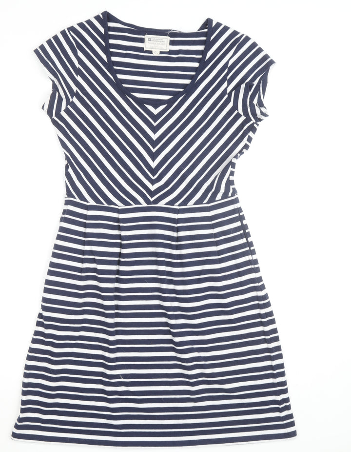 Mountain Warehouse Women Blue Striped V-Neck A-Line Dress Size 14