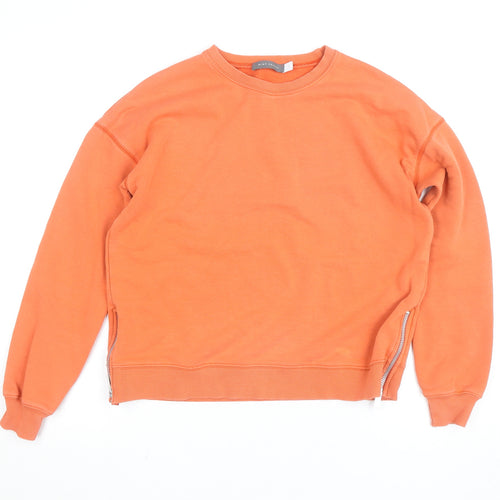 Mint Velvet Unisex Orange Crew Neck Zip Accent Cotton Sweatshirt Size S