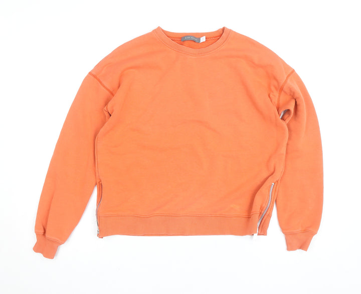 Mint Velvet Unisex Orange Crew Neck Zip Accent Cotton Sweatshirt Size S