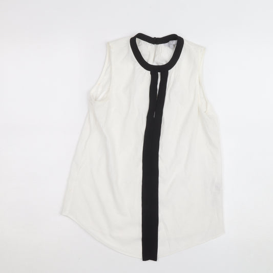 Red Herring Women's White Sleeveless Blouse Size 8 High Neck Contrast Trim