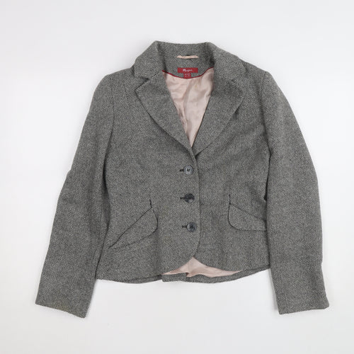 Monsoon Women Grey Tweed Single-Breasted Blazer UK 12 Classic Fit