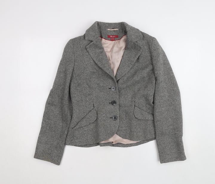 Monsoon Women Grey Tweed Single-Breasted Blazer UK 12 Classic Fit