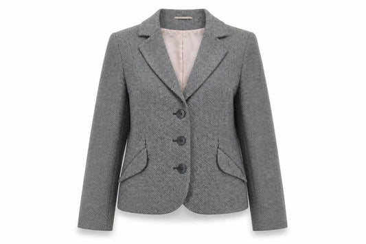 Front view of Monsoon Women Grey Tweed Single-Breasted Blazer UK 12 Classic Fit