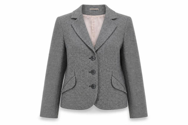 Monsoon Women Grey Tweed Single-Breasted Blazer UK 12 Classic Fit