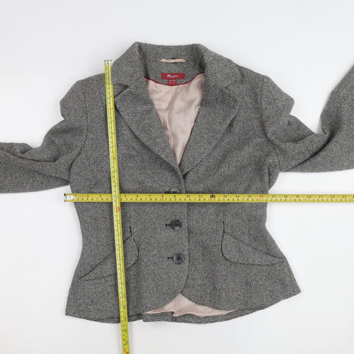 Monsoon Women Grey Tweed Single-Breasted Blazer UK 12 Classic Fit