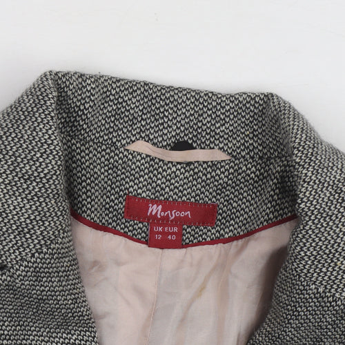 Monsoon Women Grey Tweed Single-Breasted Blazer UK 12 Classic Fit