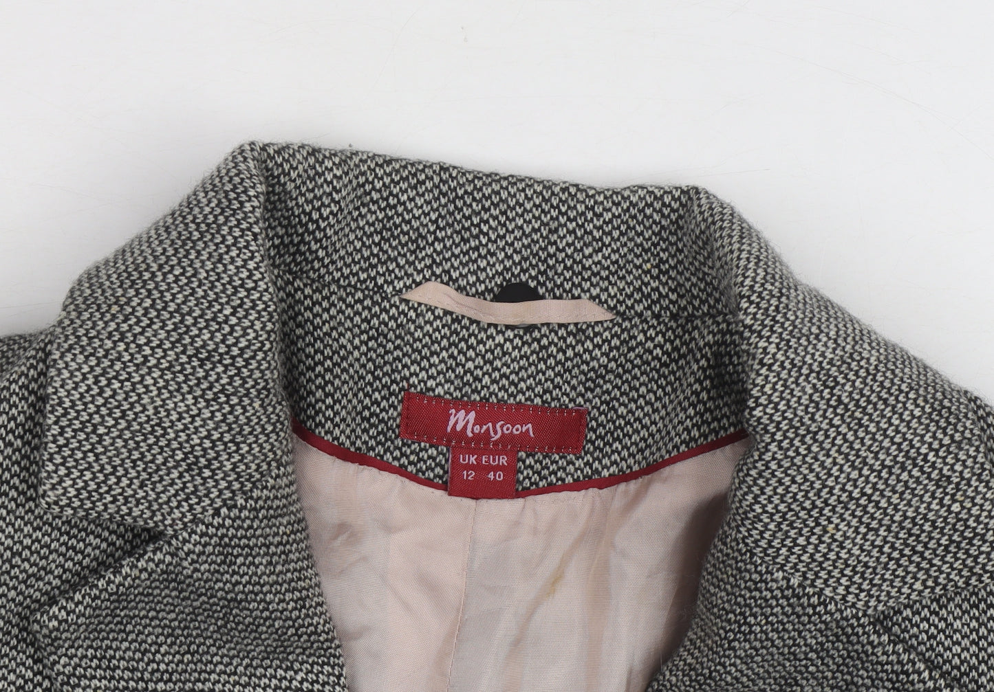 Monsoon Women Grey Tweed Single-Breasted Blazer UK 12 Classic Fit