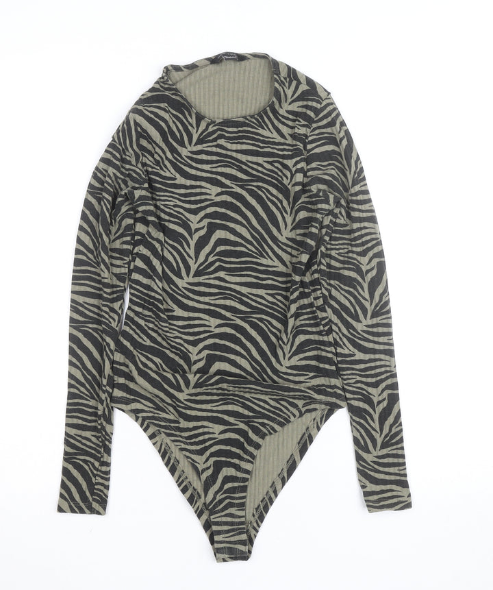 New Look Women’s Green Zebra Print Long Sleeve Bodysuit UK 8