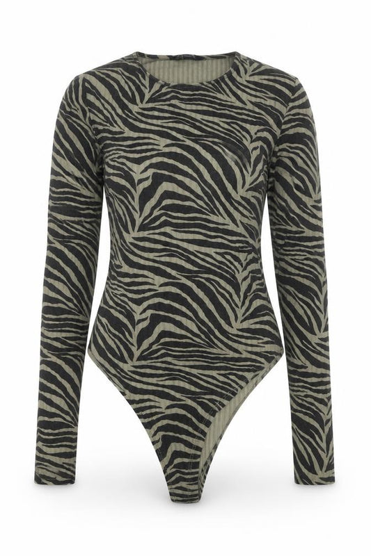 New Look Women’s Green Zebra Print Long Sleeve Bodysuit UK 8