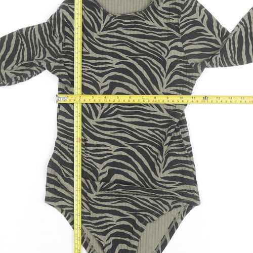 New Look Women’s Green Zebra Print Long Sleeve Bodysuit UK 8