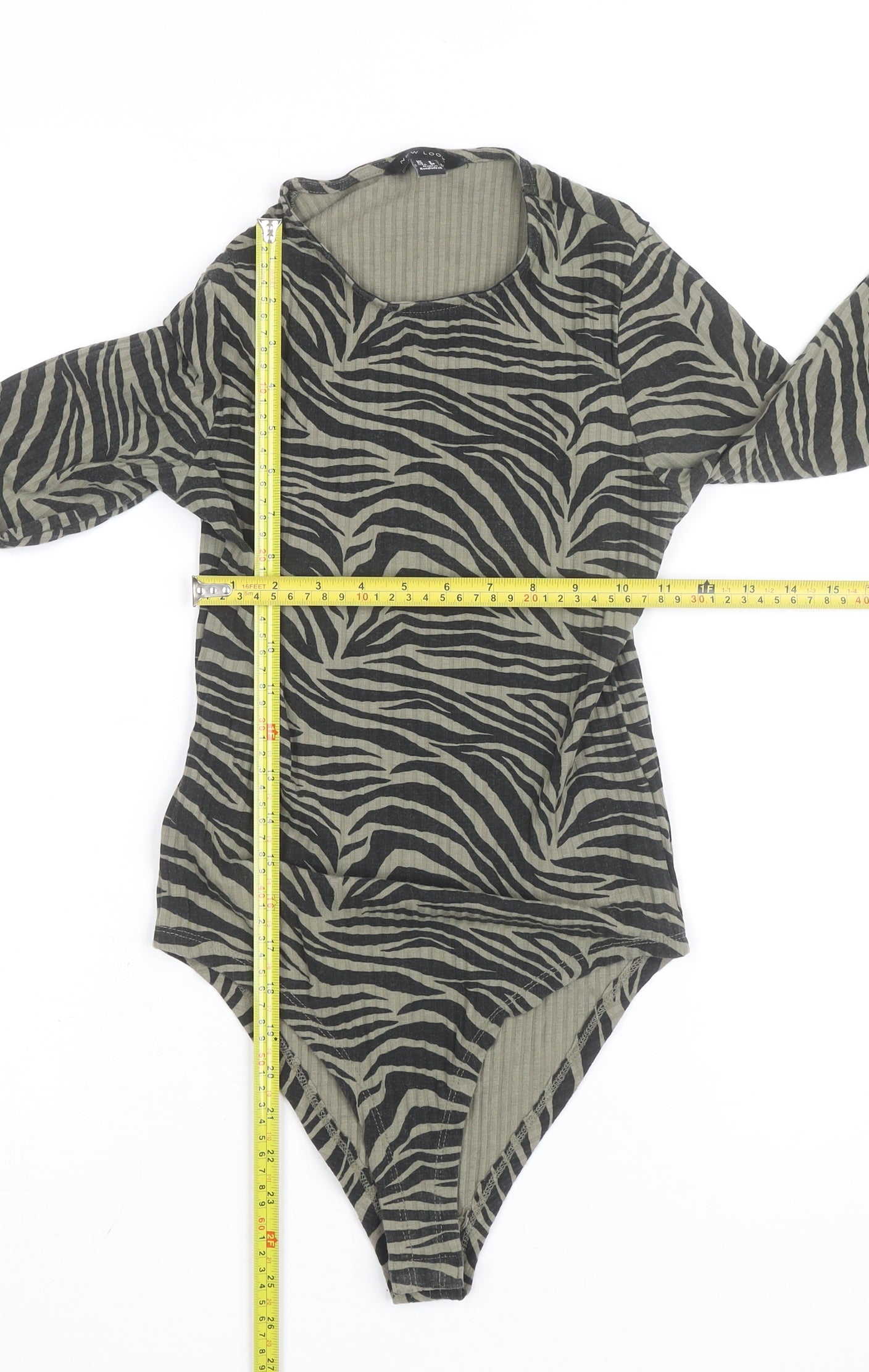 New Look Women’s Green Zebra Print Long Sleeve Bodysuit UK 8