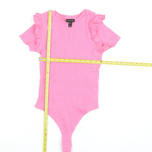 New Look Women's Pink Ruffle Sleeve Stretch Bodysuit Size 8